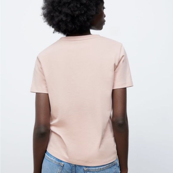 ZARA Premium Cotton T-Shirt Color- Beige/Pink Size-Large NWT - Picture 3 of 16